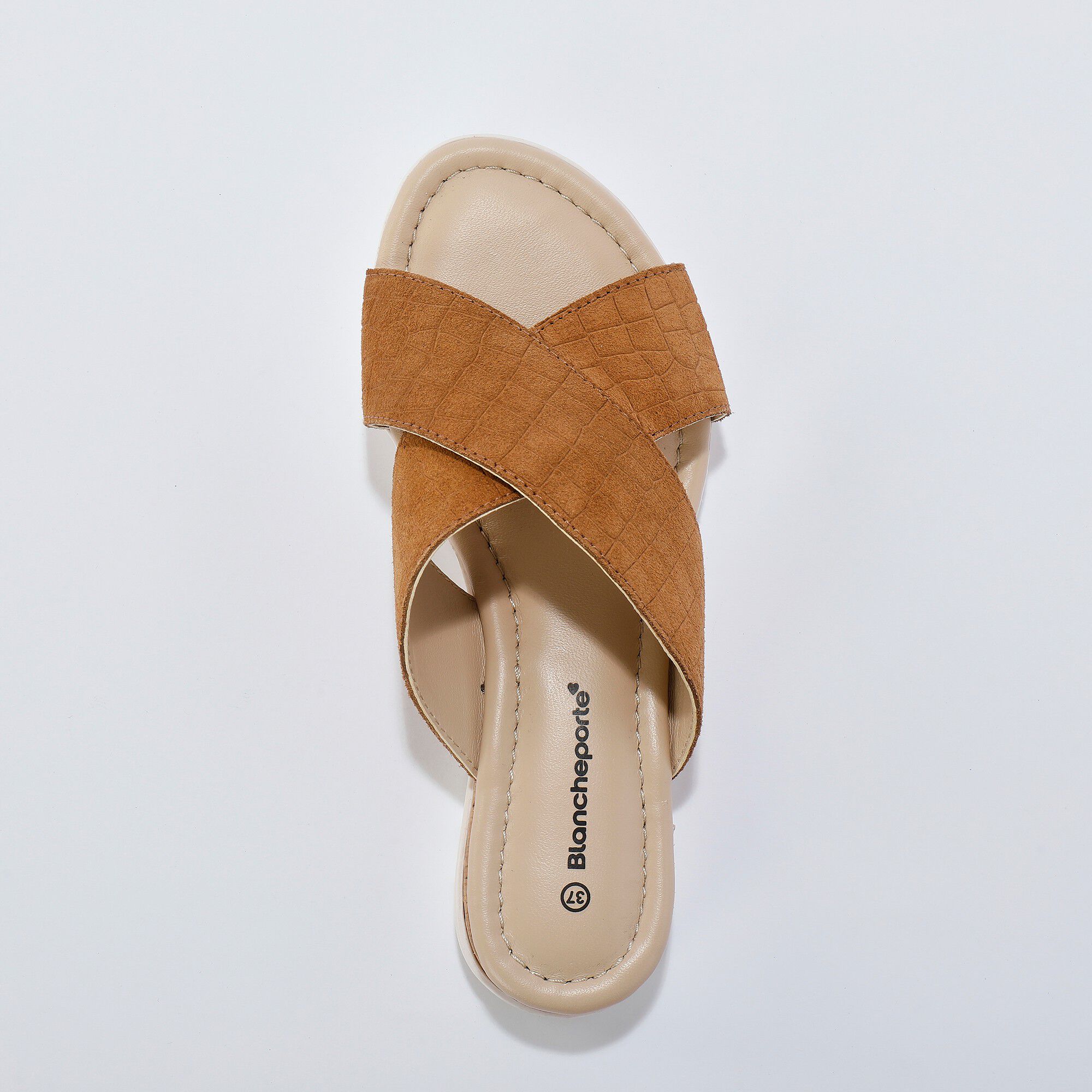 Mules compensées cuir effet croco avec liège fantaisie