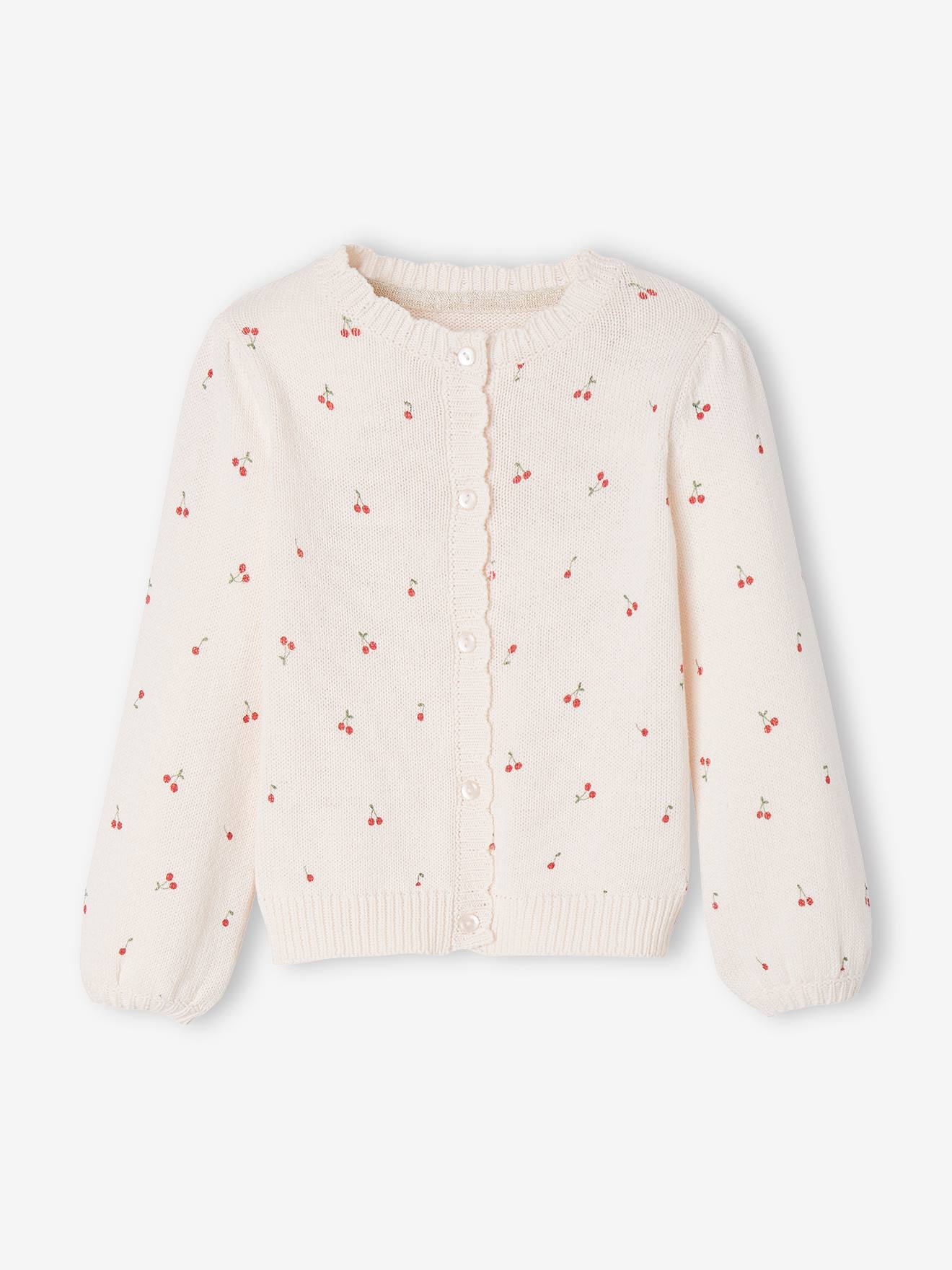 Vertbaudet Mädchen Strickjacke Oeko-Tex - weiß bedruckt