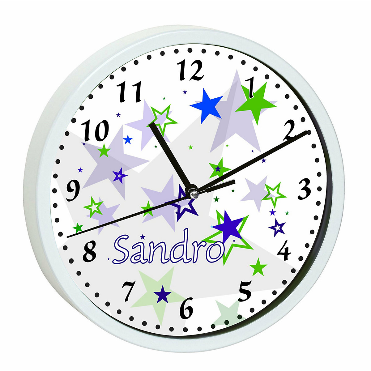 Kinder Wanduhr personalisiert mit Name Sternenhimmel Blau Grün