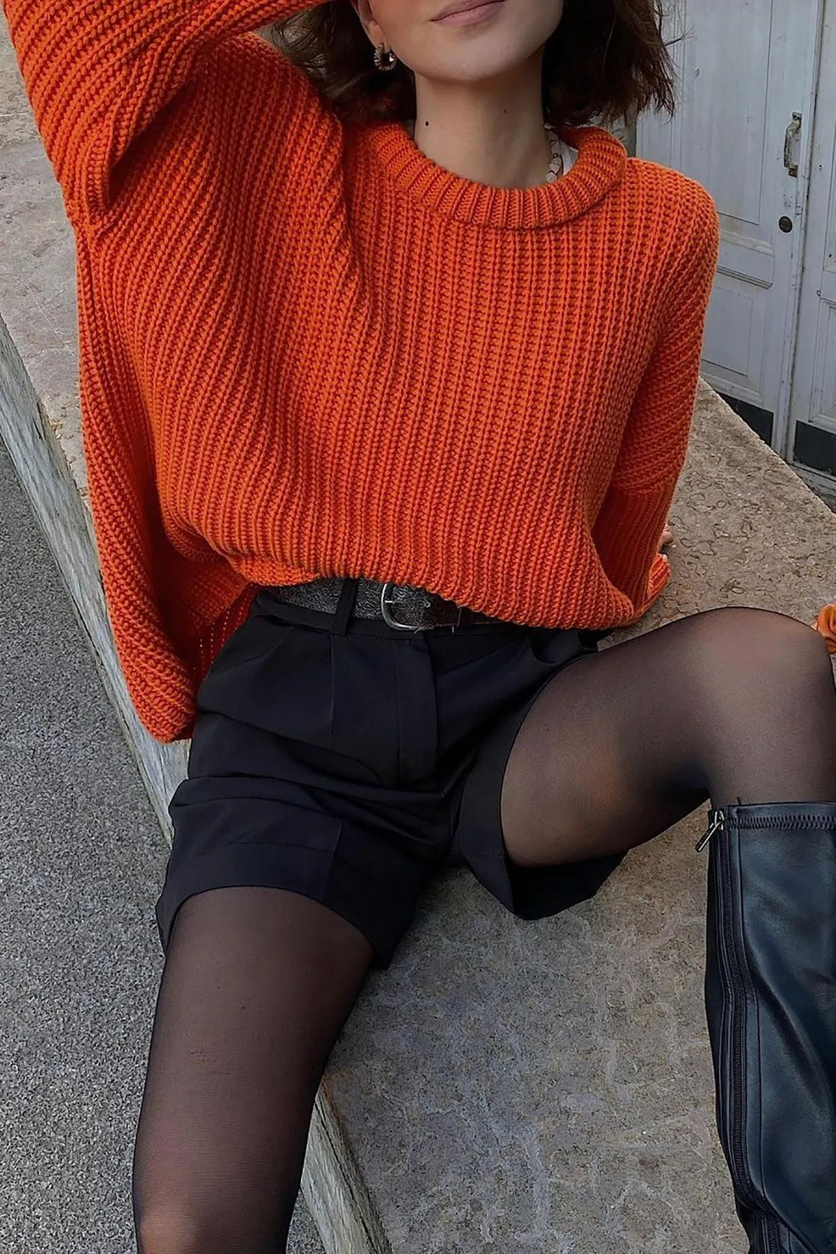 Madmext  Orangefarbener Basic-Pullover mit Fahrradkragen MG1264