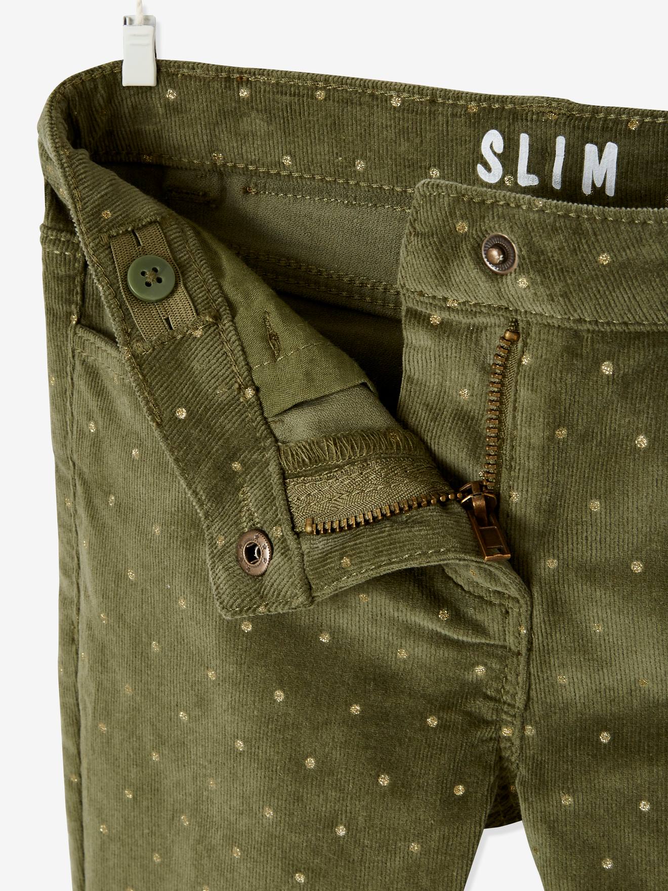 Slim MorphologiK fille en velours à pois irisés tour de hanches large kaki imprimé