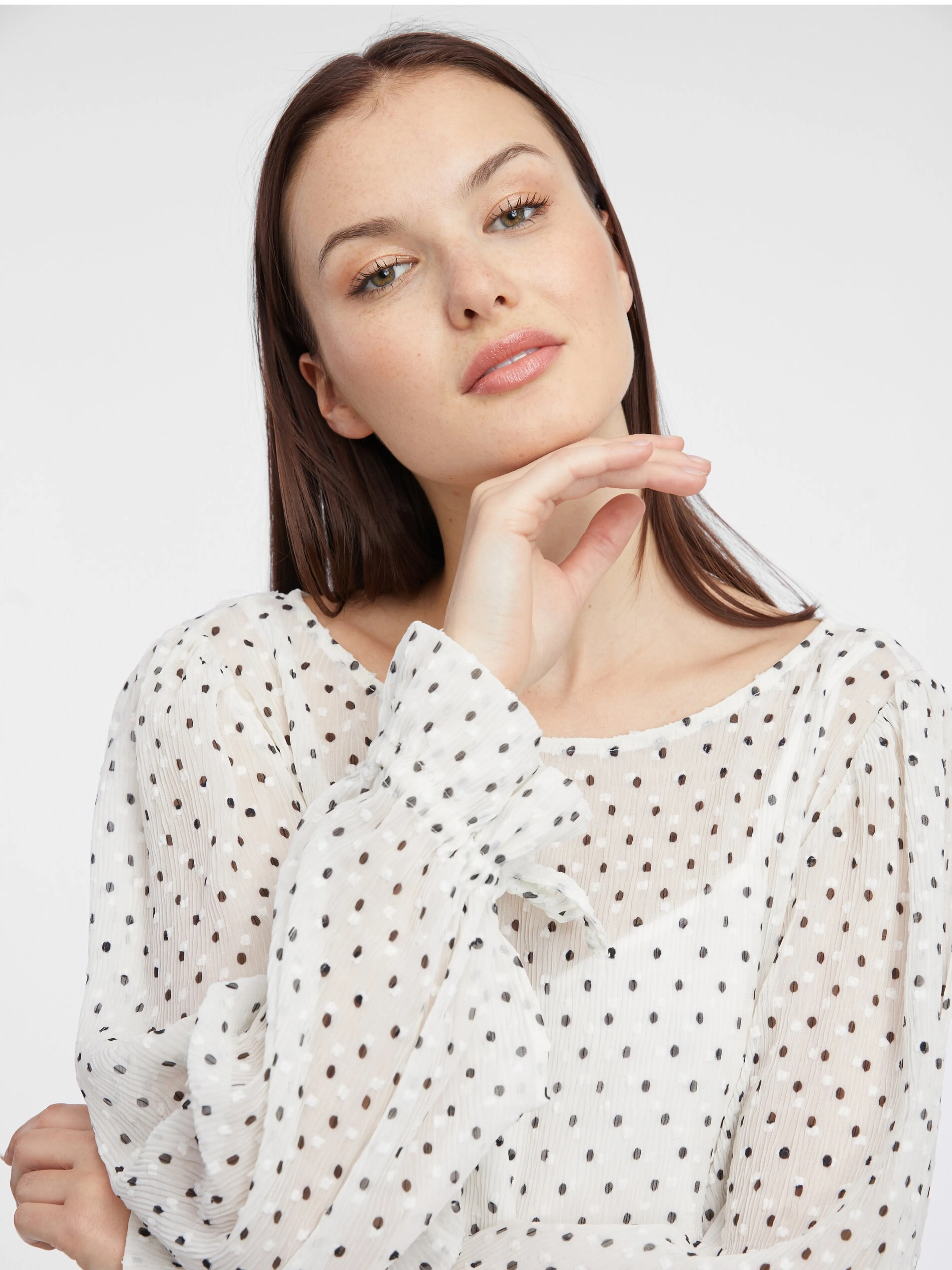 Weiße Damen-Polka-Dot-Bluse ORSAY