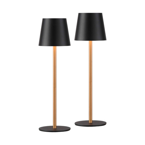 LED-Akku-Tischleuchte Buria, 2er Set, schwarz-messing