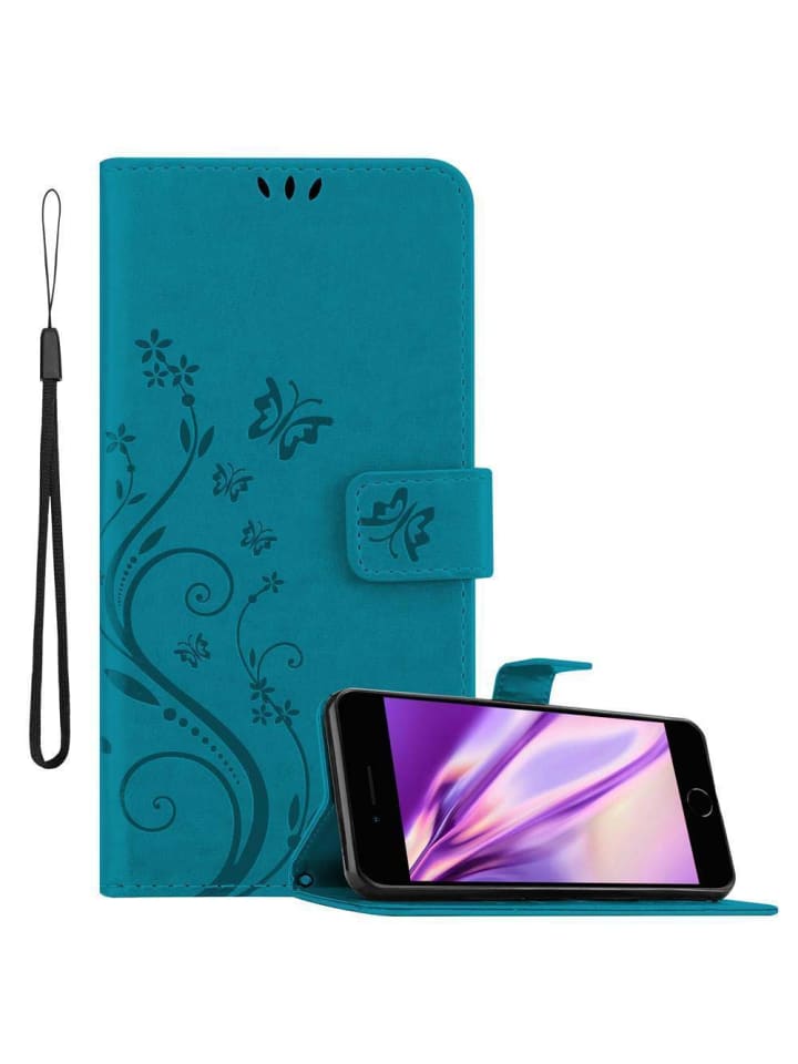 cadorabo Hülle für Apple iPhone 7 / 7S / 8 / SE 2020 Blumen Design in FLORAL BLAU günstig kaufen onesize