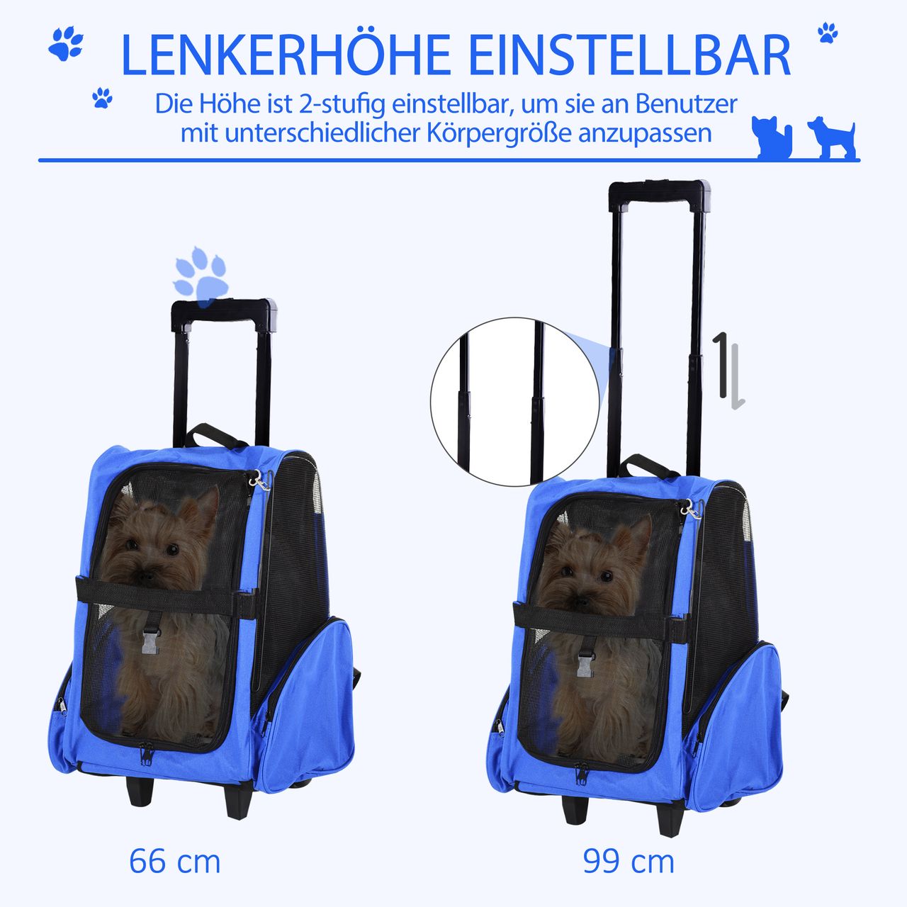 PawHut Hundetrolley Transporttasche Tragetasche 2-in-1 Haustierrucksack Blau