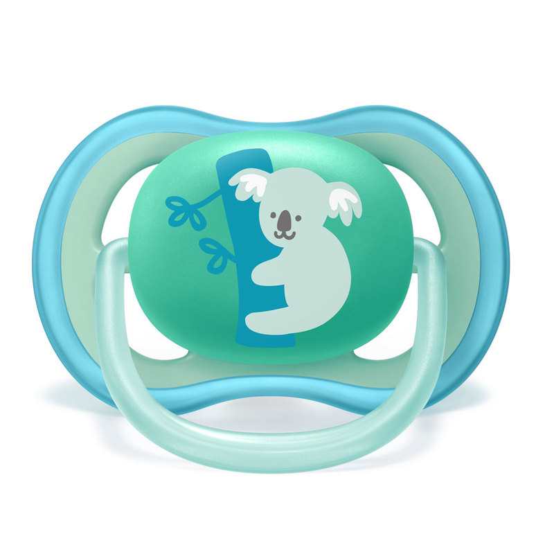 Lot de 2 sucettes Ultra Air animaux bleu et jaune 18 mois et + Avent