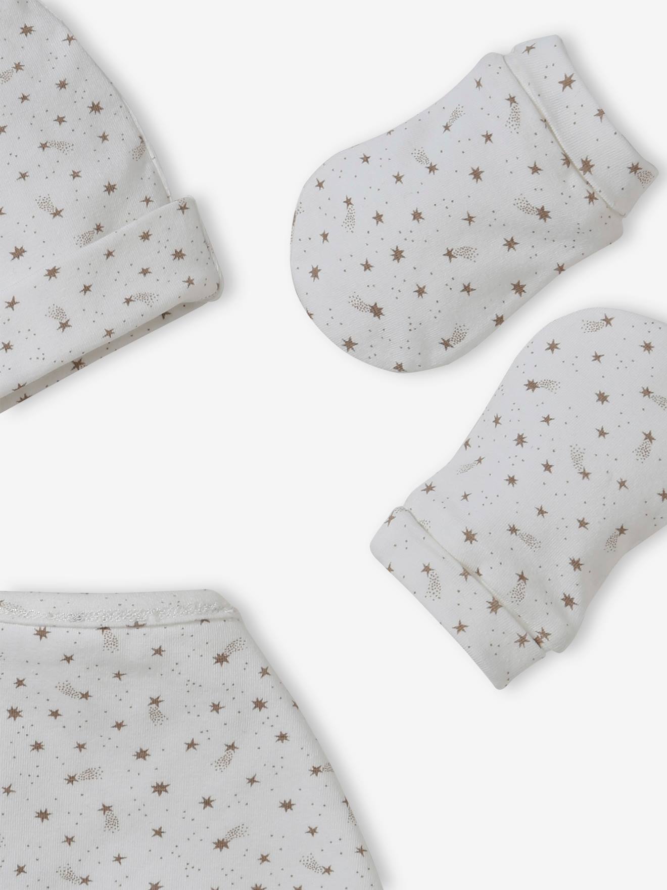 Vertbaudet Mädchen Baby-Set: Mütze, Fäustlinge & Halstuch in Beutel, personalisierbar - wollweiß