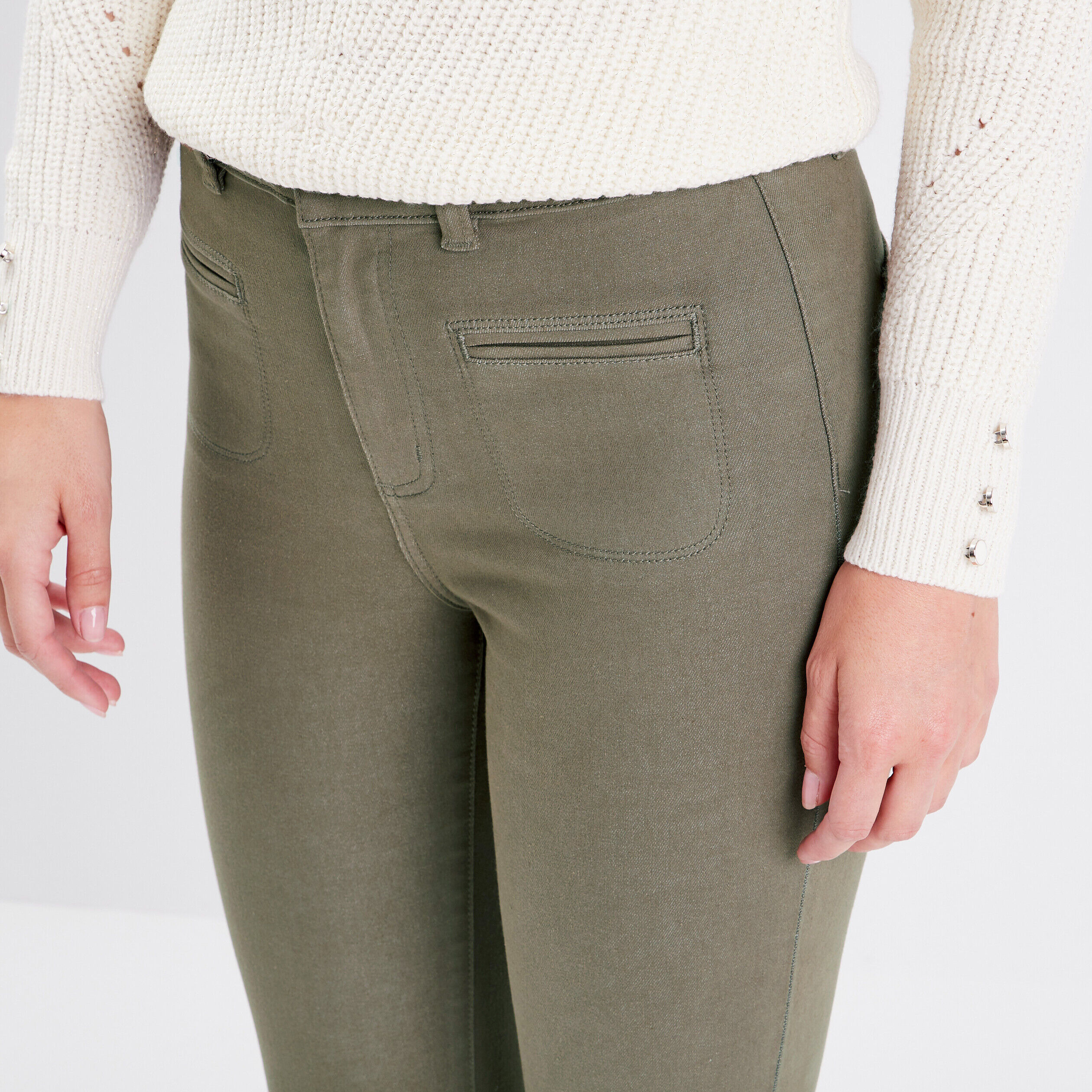 Jeans slim 7/8ème vert kaki femme | Cache Cache
