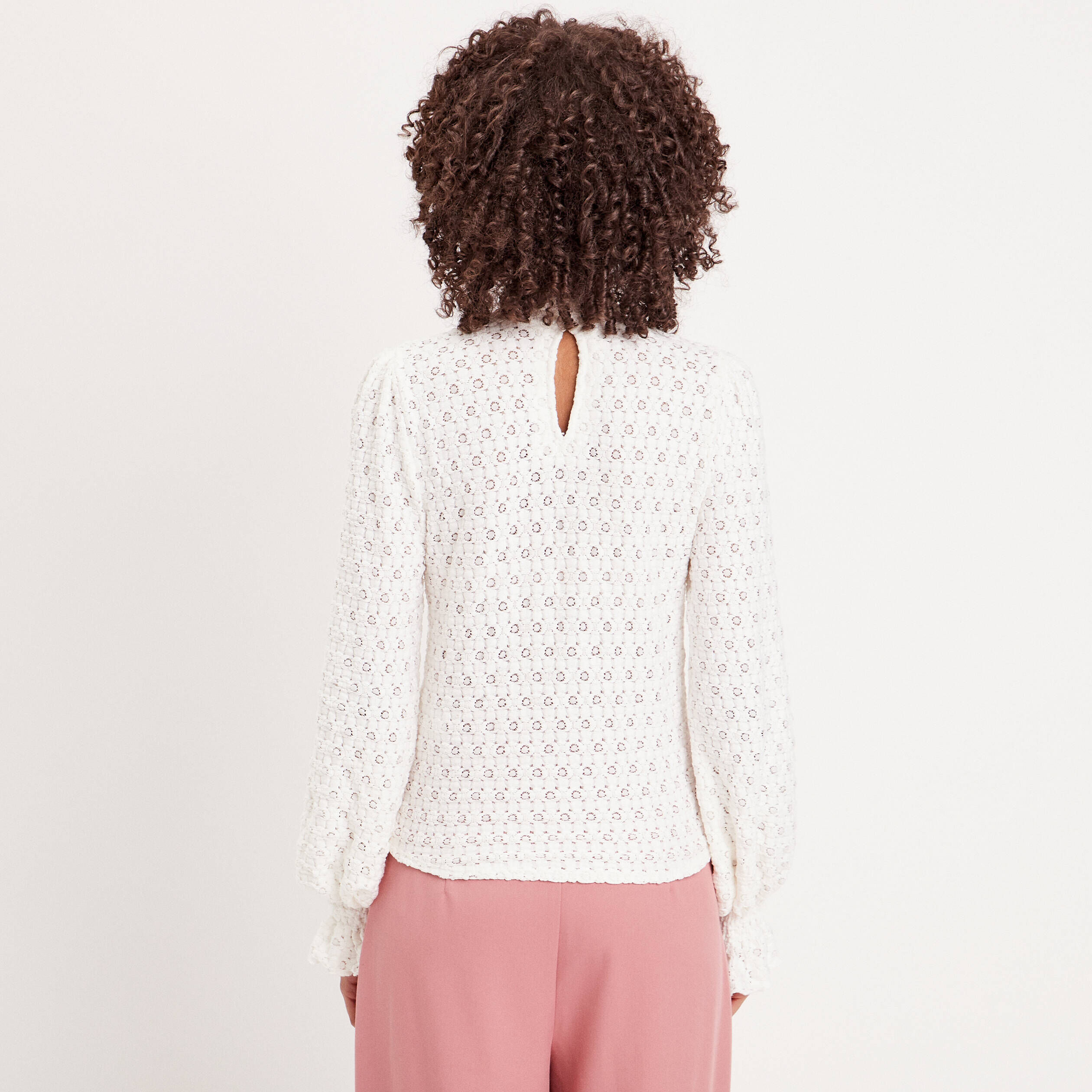 Blouse dentelle col montant ecru femme | Cache Cache