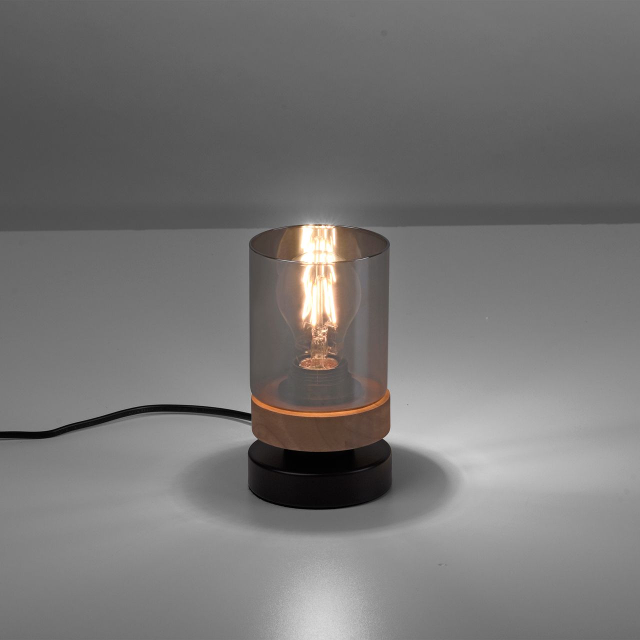 JUST LIGHT Tischleuchte PASQUAL, 1-flg, E27, Glas in Rauchglas-Optik, schwarz , IP20
