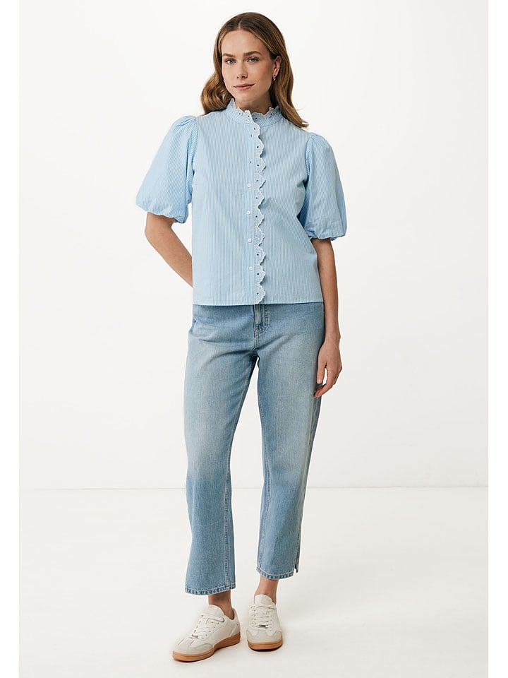Mexx Bluse in Hellblau/ Weiß günstig kaufen