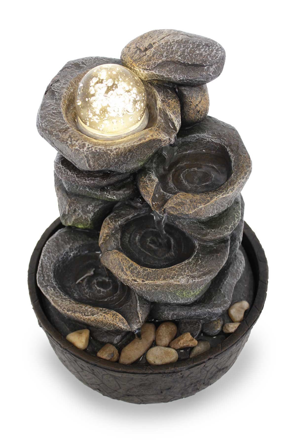 Kiom Zimmerbrunnen Tischbrunnen FoCascate graubraun Led 26 cm 10974, 21 cm Breite
