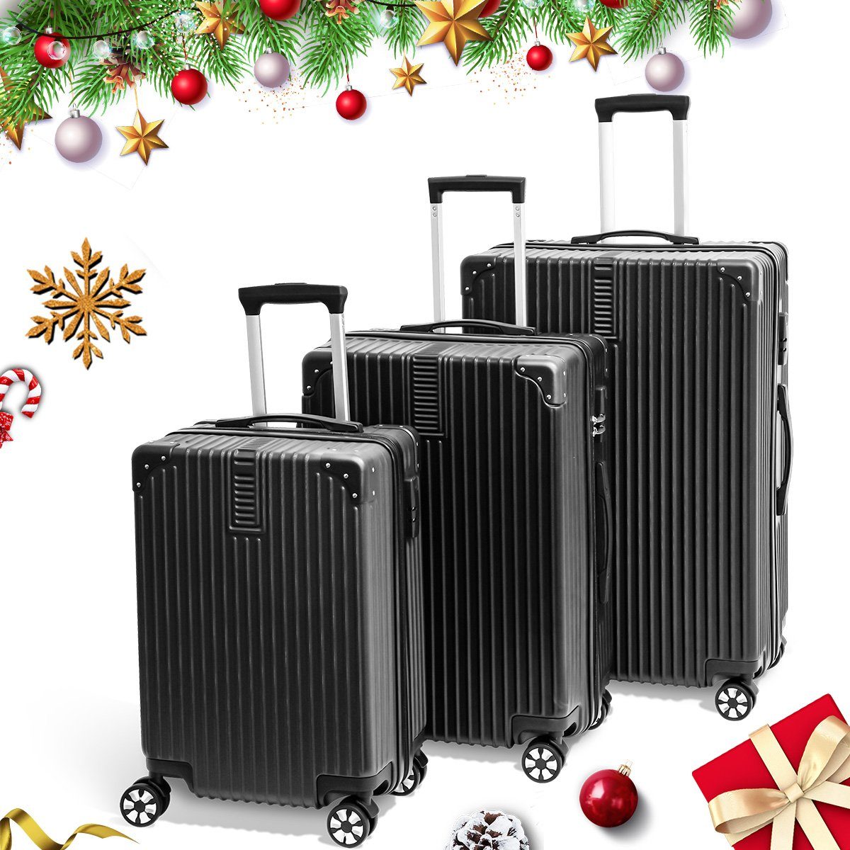 MULISOFT Kofferset, 4 Rollen, (3 tlg., Hartschale Trolleyset), Koffer Set M L XL, 4 Rollen Reisekoffer, mit Zahlenschloss