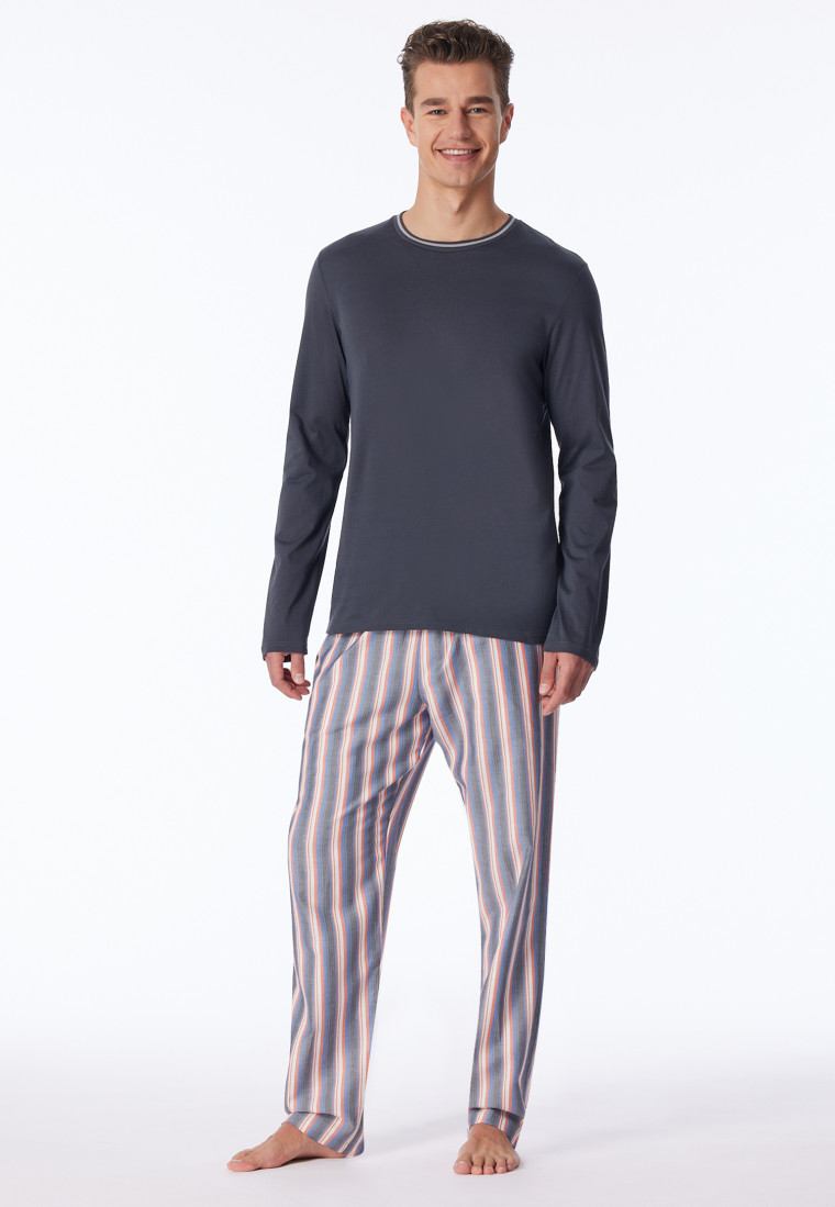 Schlafanzug lang Organic Cotton Streifen in Kohlgrau - selected! premium