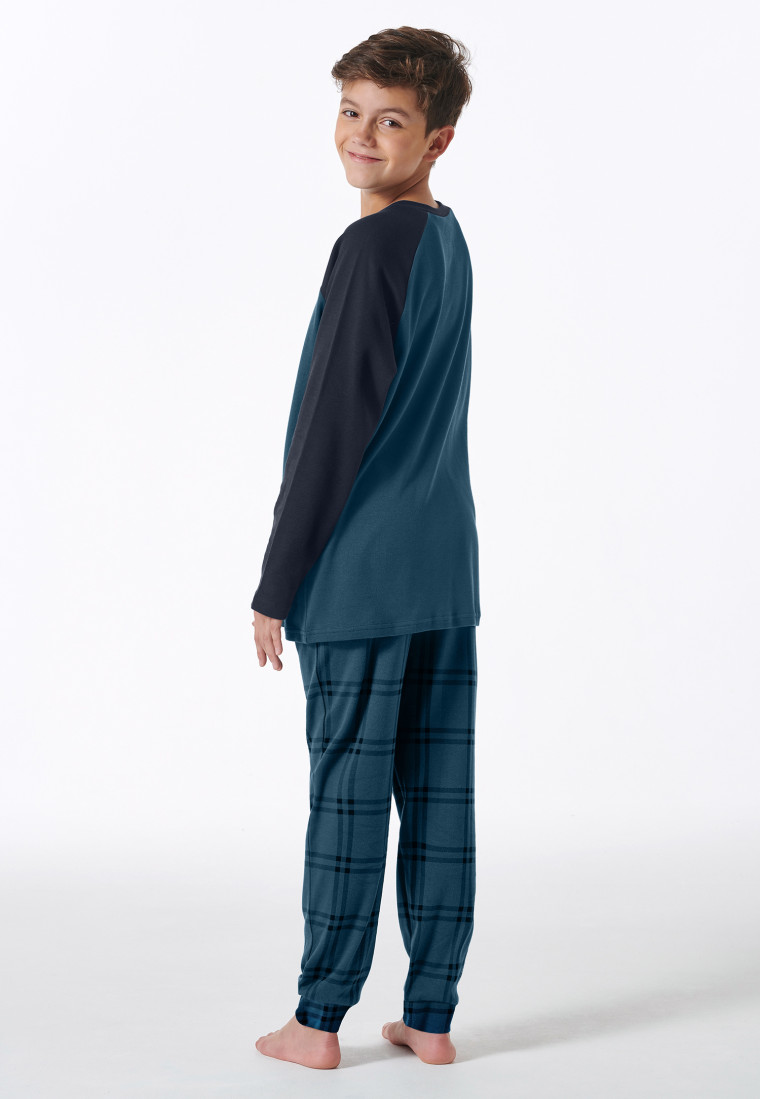 Schlafanzug lang Interlock Karos mineral - Nightwear