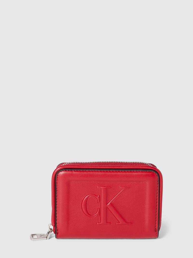 Portemonnaie mit Label-Details Modell 'SCULPTED' in dunkelrot