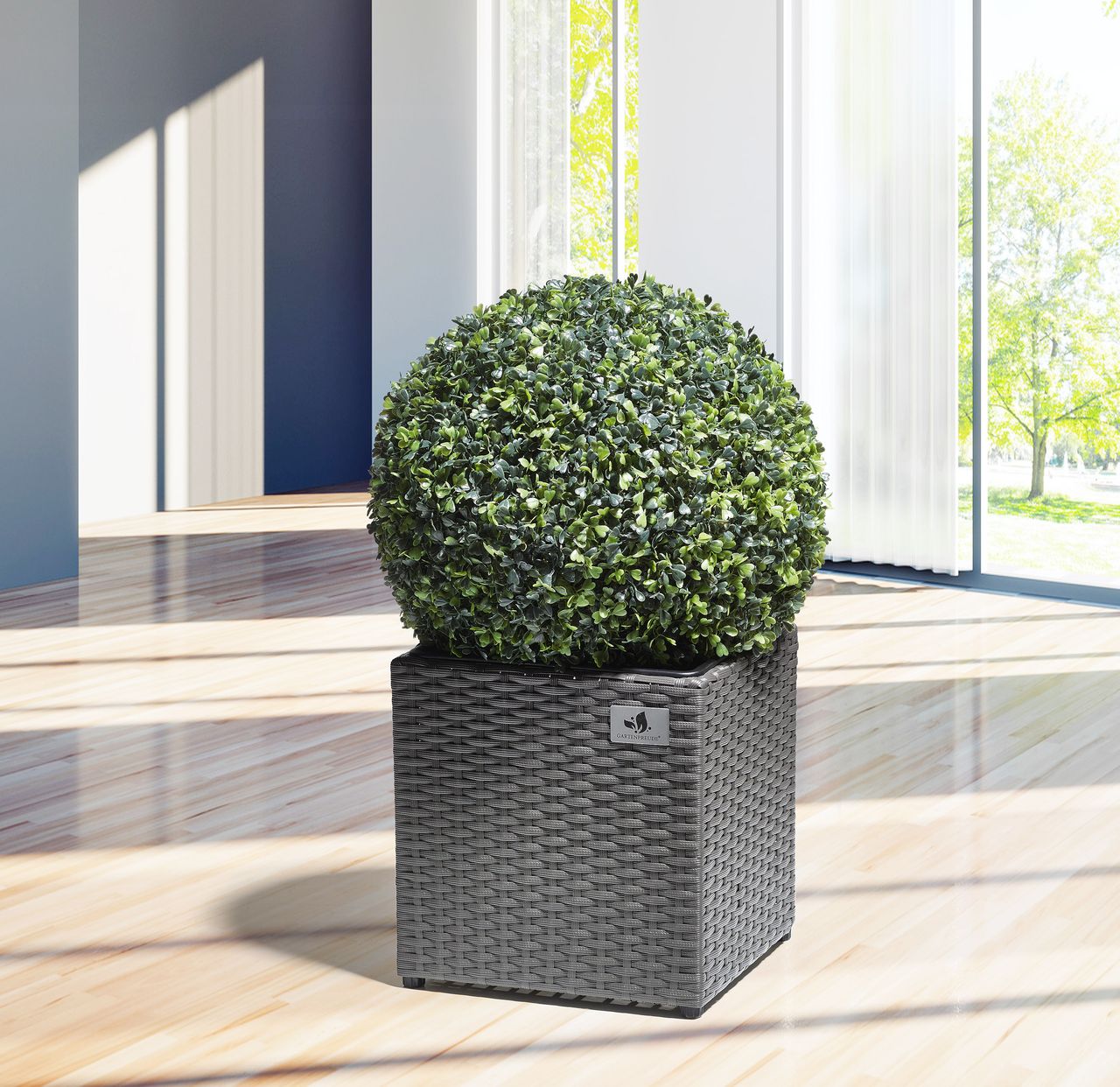 Weles Pflanzkübel Polyrattan 28 x 28 x 28 cm, für Innen und Außen, Kunststoffeinsatz, grau