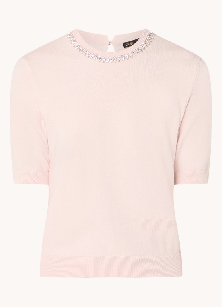 Maje Fine-knit top in wool blend with rhinestones