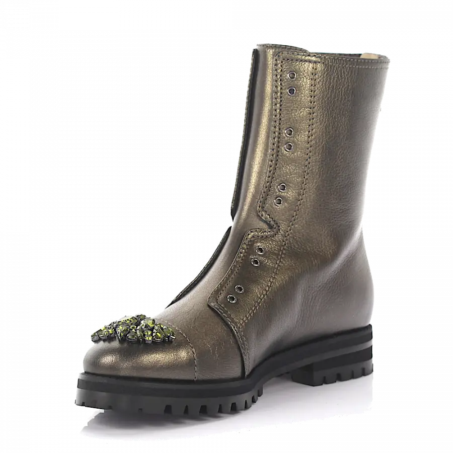 Jimmy Choo - Stiefeletten COMBAT Kalbsleder Kristallverzierung grün - grün