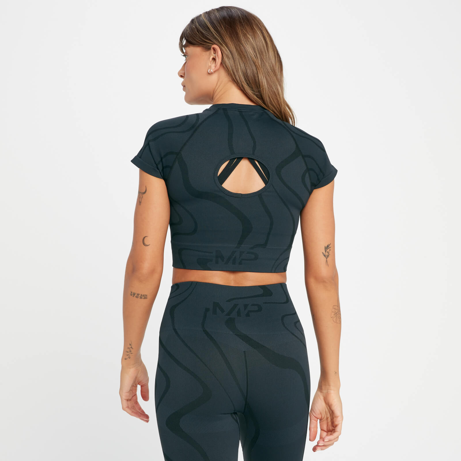 Crop top sans coutures MP Tempo Wave pour femmes – Noir