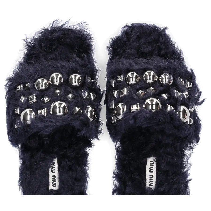 Miu Miu - Sandalen Lammfell Nieten dunkelblau - blau