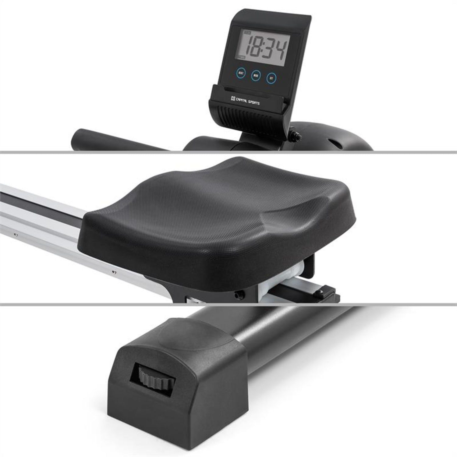Capital Sports Rudermaschine Stream M1 Magnetrudergerät 105cm LC-Display 8 Stufen Aluminium, Rudergerät für Zuhause Sport Rowing Machine Fitnessgerät Sportgerät Trainingsgerät