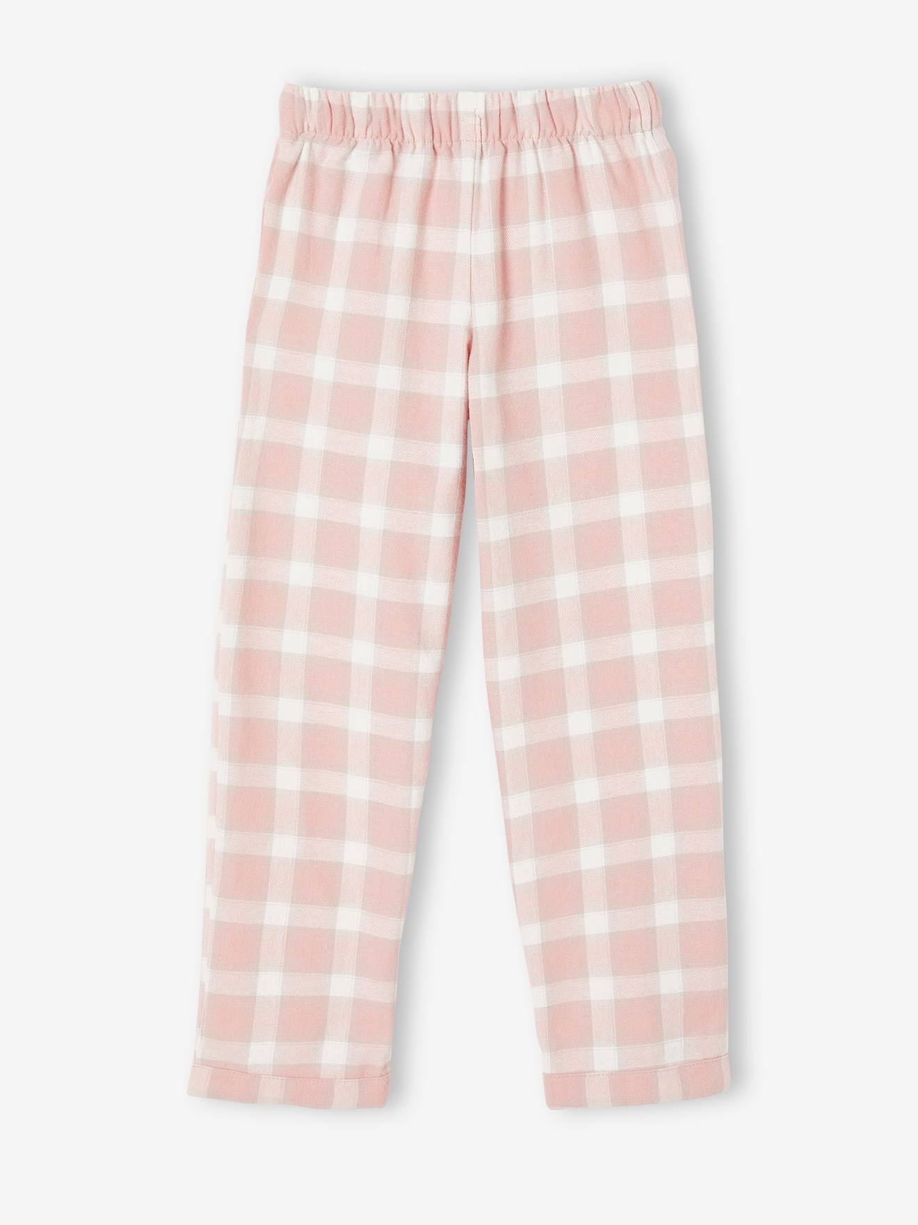 Lot de 2 bas de pyjamas en flanelle fille lot carreaux rose thé et bleu