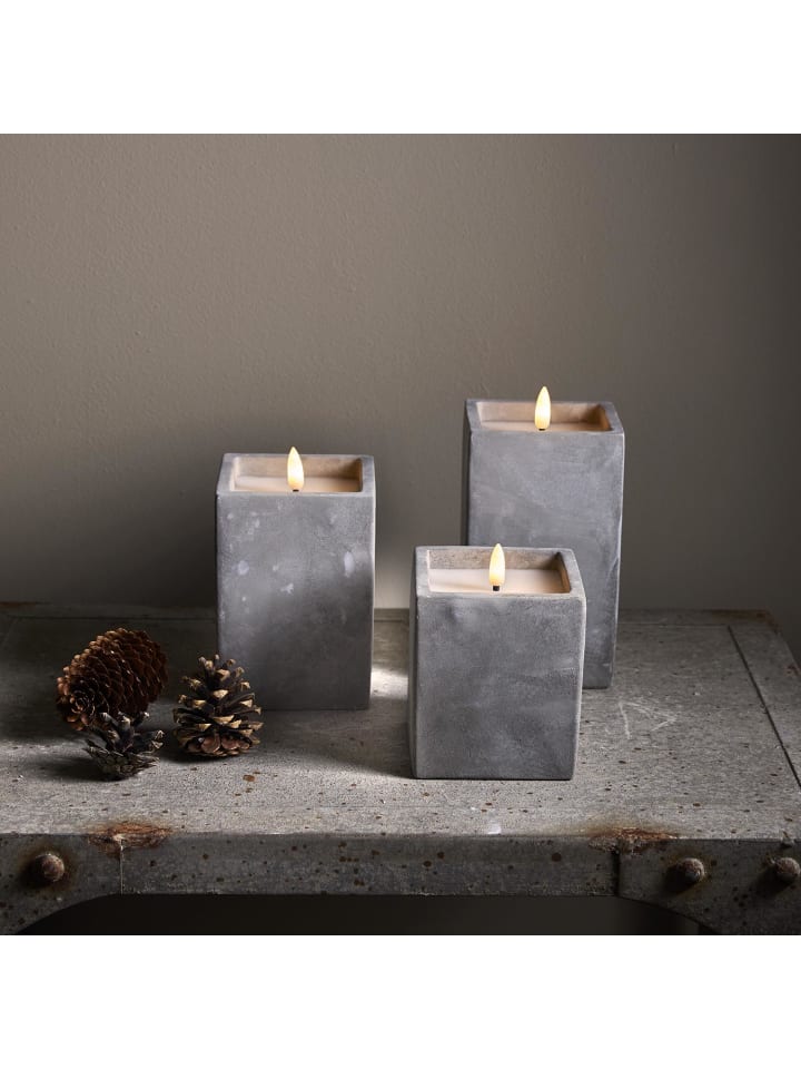 STAR Trading LED Blockkerze ,Flamme Cem', Zement, grau, 14,5cm günstig kaufen onesize