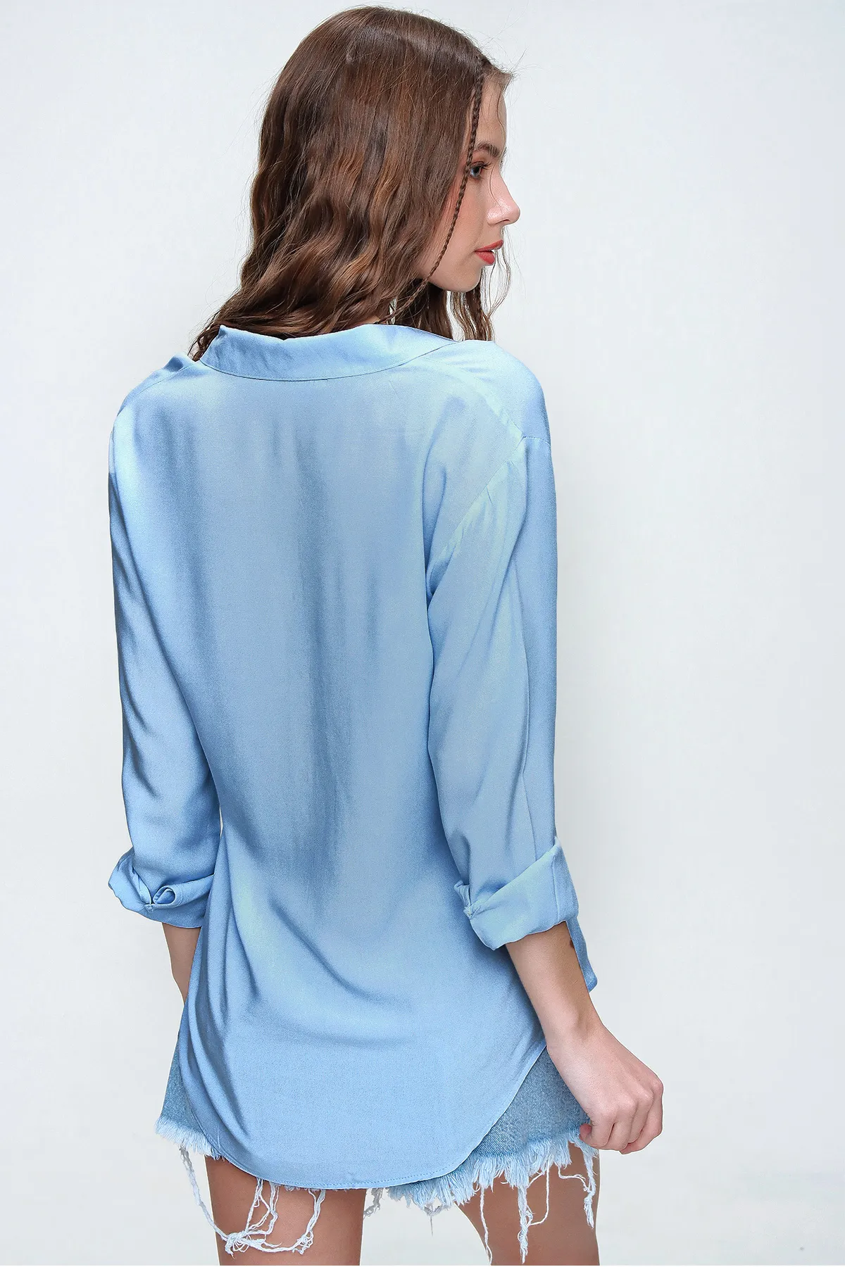 Trend Alaçatı Stili  Blaues Basic-Webhemd für Damen ALC-X5442