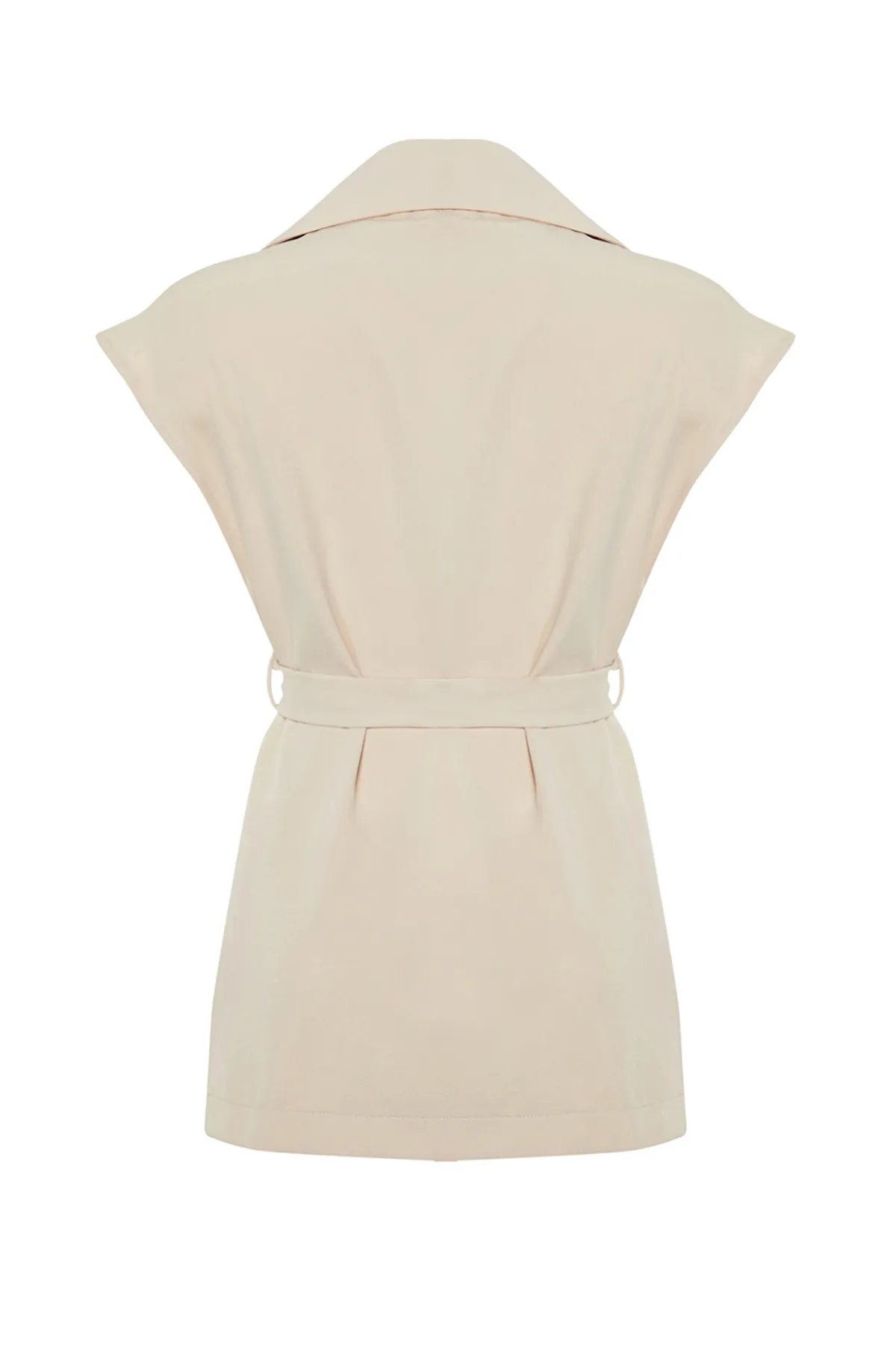 Trendyol Modest  Beigefarbene, gewebte Weste mit Gürtel TCTSS24YL00004