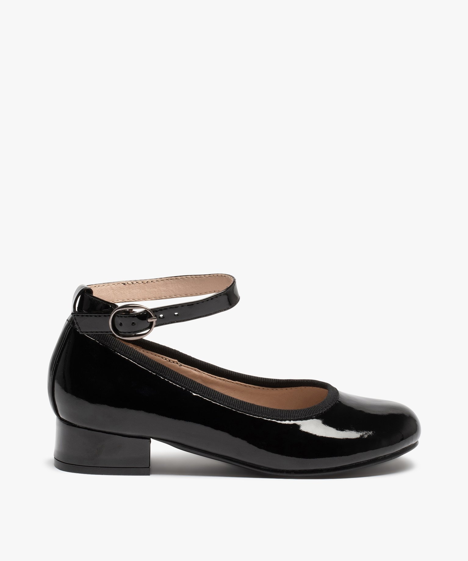 Ballerines fille vernies à petit talon et bride de cheville noir | GEMO