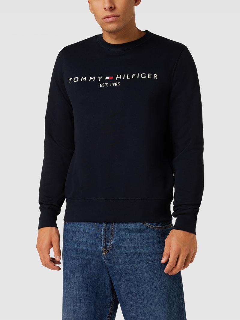Sweatshirt mit Logo-Stitching Modell 'TOMMY LOGO SWEAT' in marineblau