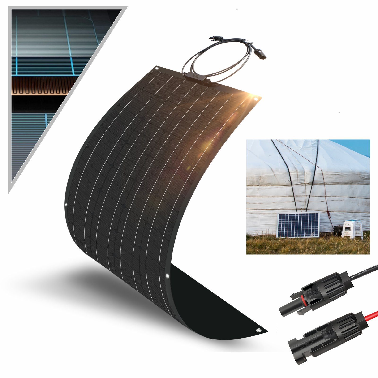 iscooter Solarmodul Flexibel Solarmodul 100W 20V/18V Solarpanel Monokristallin Solarzelle, Solarladegerät Solaranlage mit Ladekabel für Wohnmobil Auto Boot