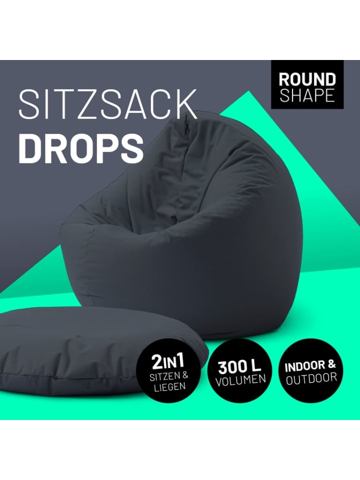 Lumaland Sitzsack 2-in-1-Sitzsack - 300l 120 x 80 x 75 cm - Stahlgrau günstig kaufen onesize