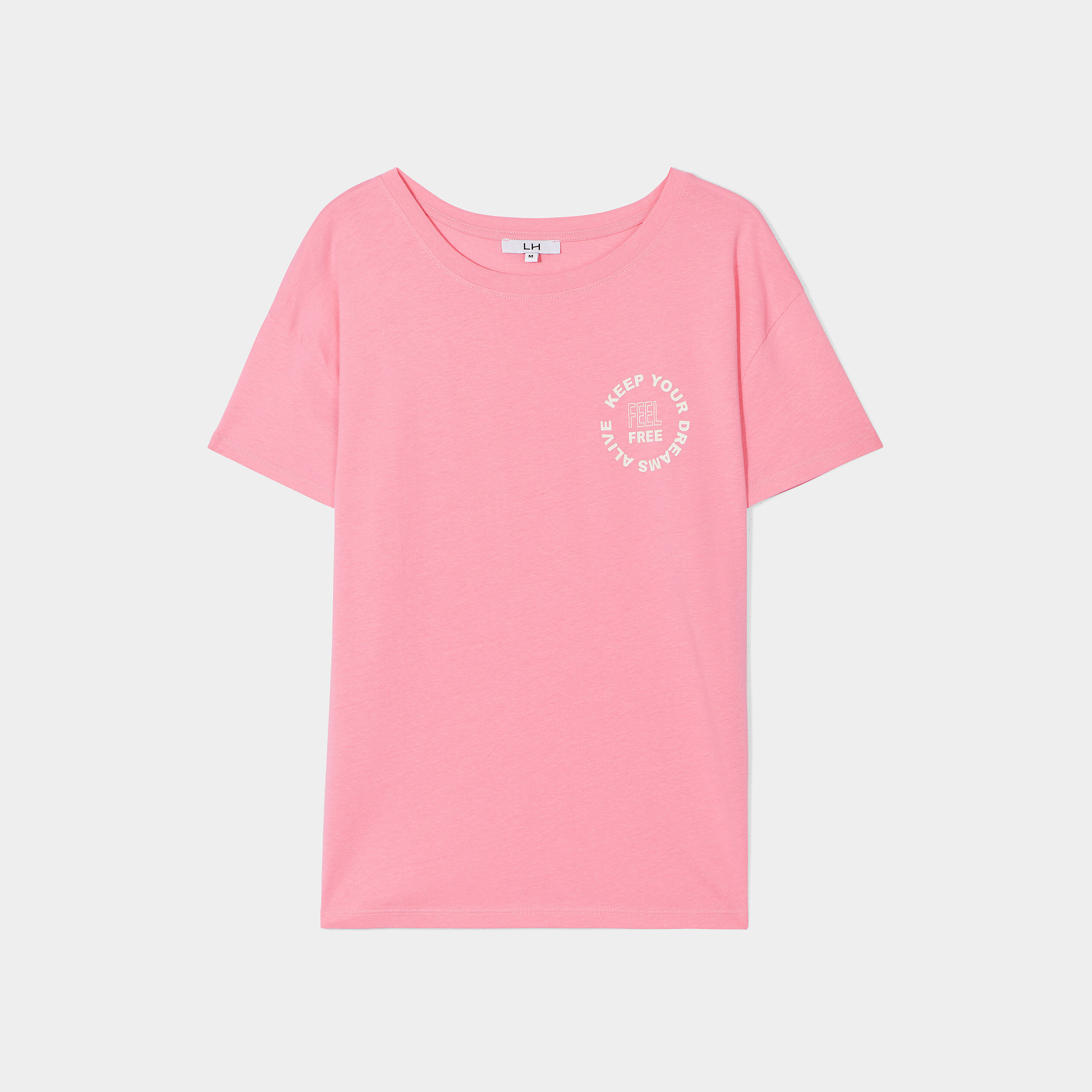 T-shirt col rond manches courtes coton rose femme | La Halle