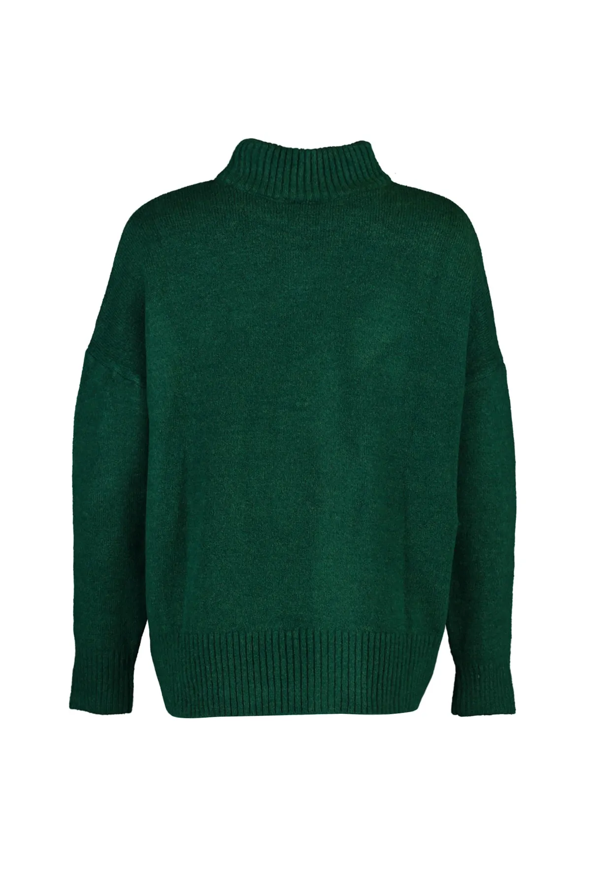 Trendyol Collection  Smaragdgrüner, weich strukturierter Strickpullover mit Stehkragen und weiter Passform TWOAW23KZ00469