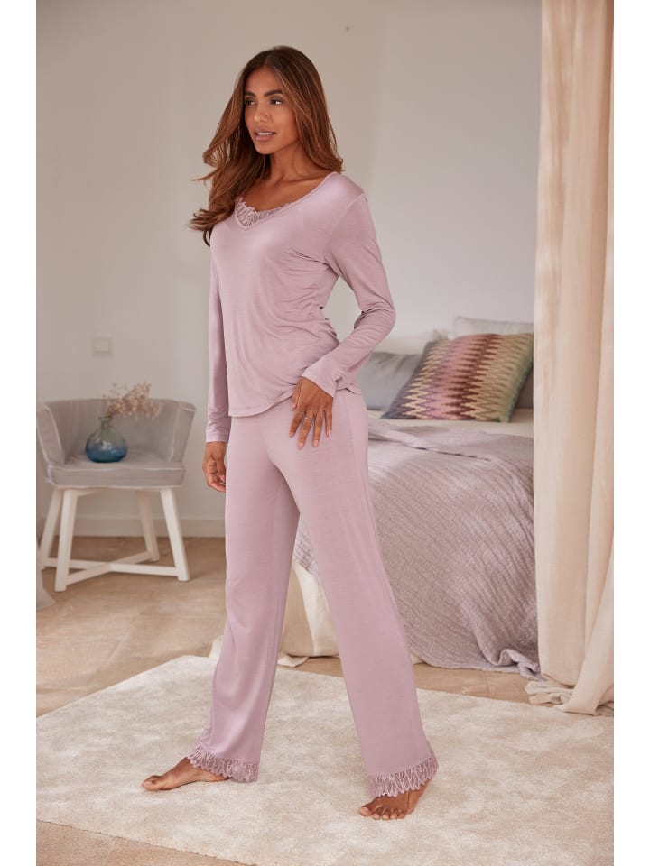LASCANA Schlafhose in mauve günstig kaufen