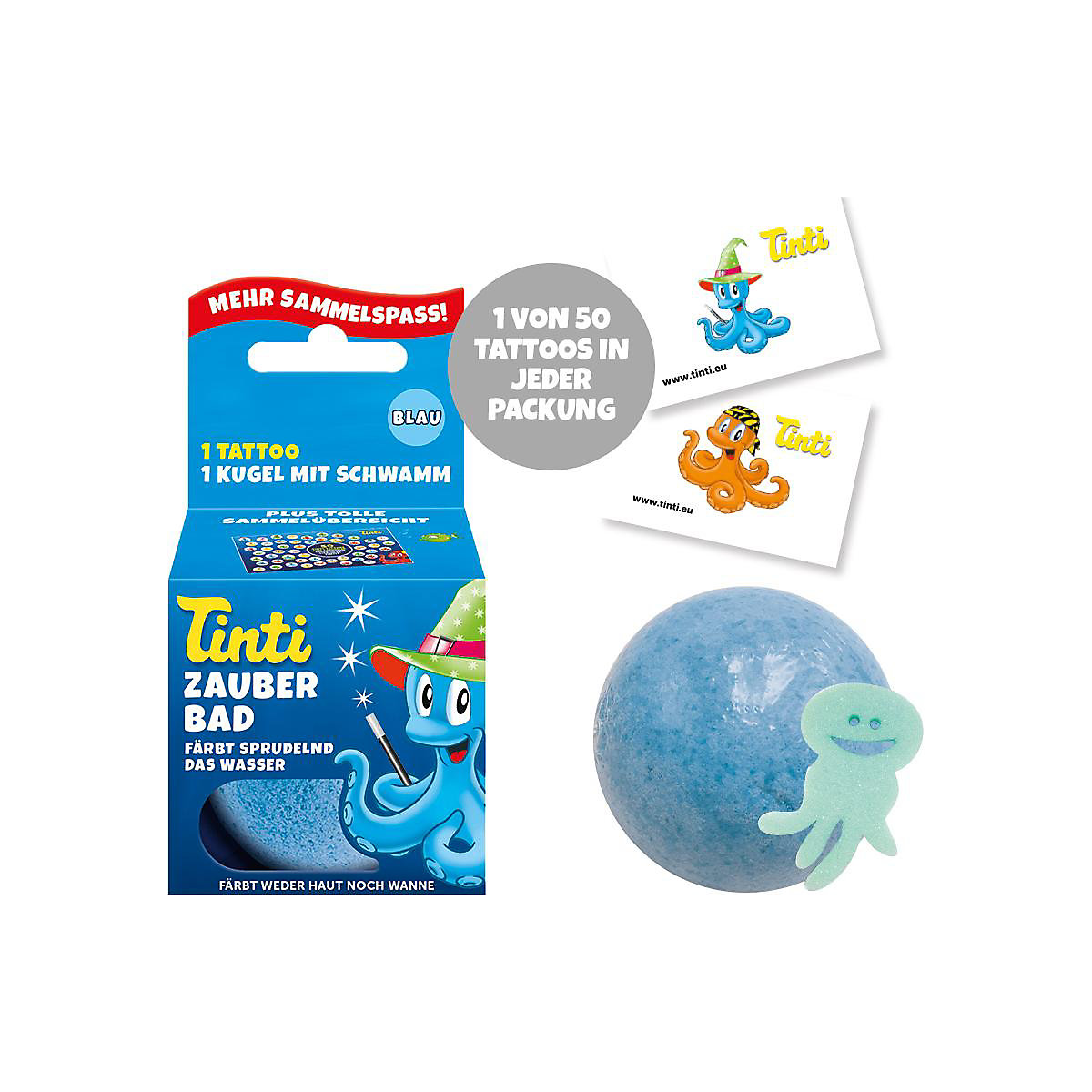 Zauberbad blau, Badekugel, 40 g mit Schwammfigur