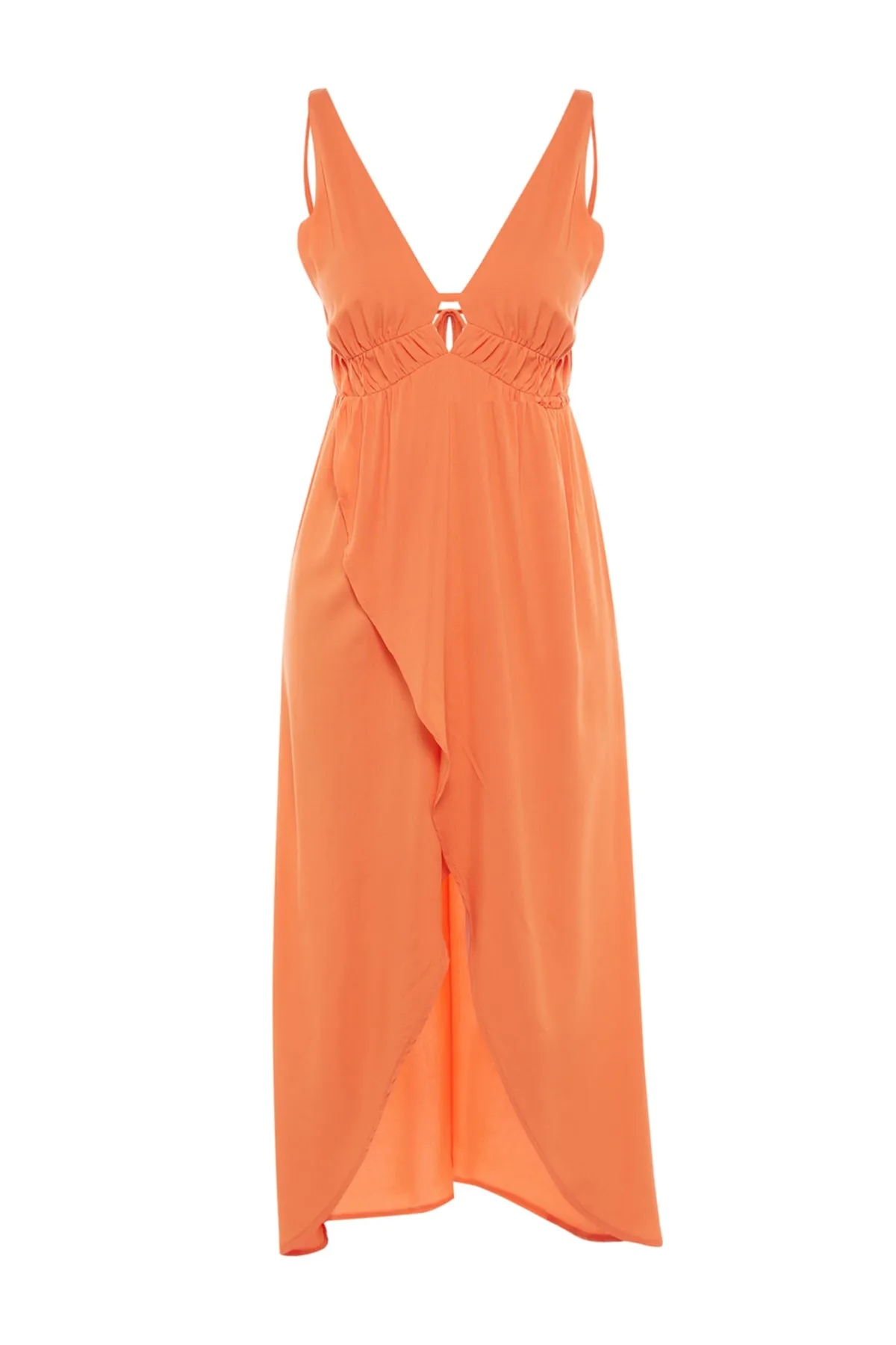 Trendyol Collection  Orangefarbenes, gerafftes Midi-Strandkleid aus Webstoff TBESS23EL00130