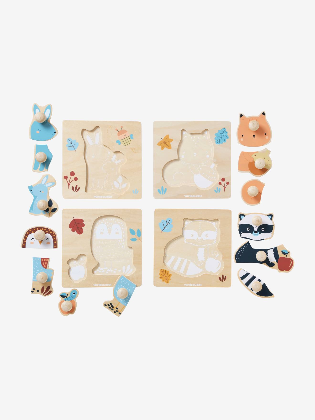 Vertbaudet 4er-Set Baby Puzzles WALDFREUNDE aus Holz FSC - natur