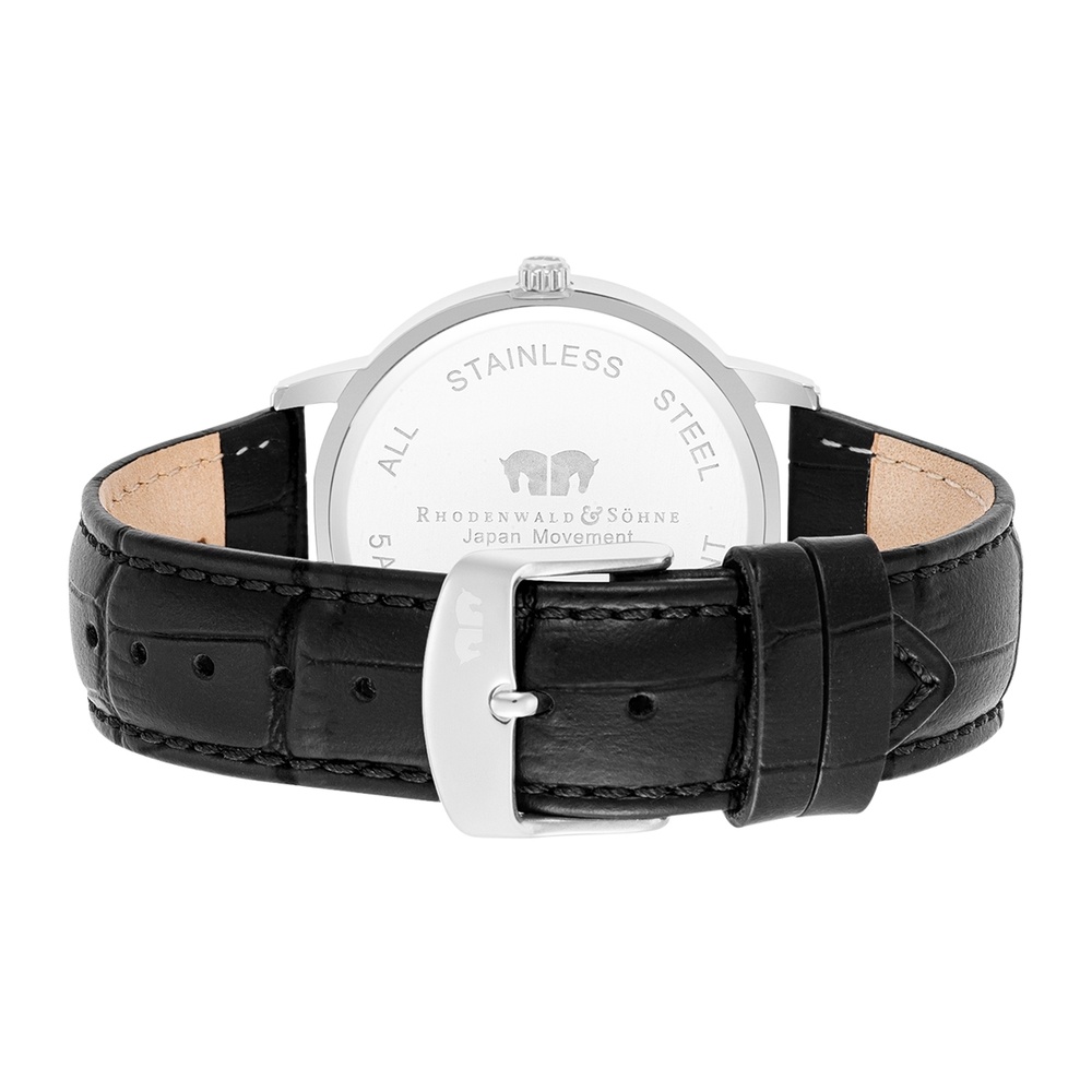 Rhodenwald & Söhne Montre à quartz Moonlight en Argent Cuir véritable en Noir Montre