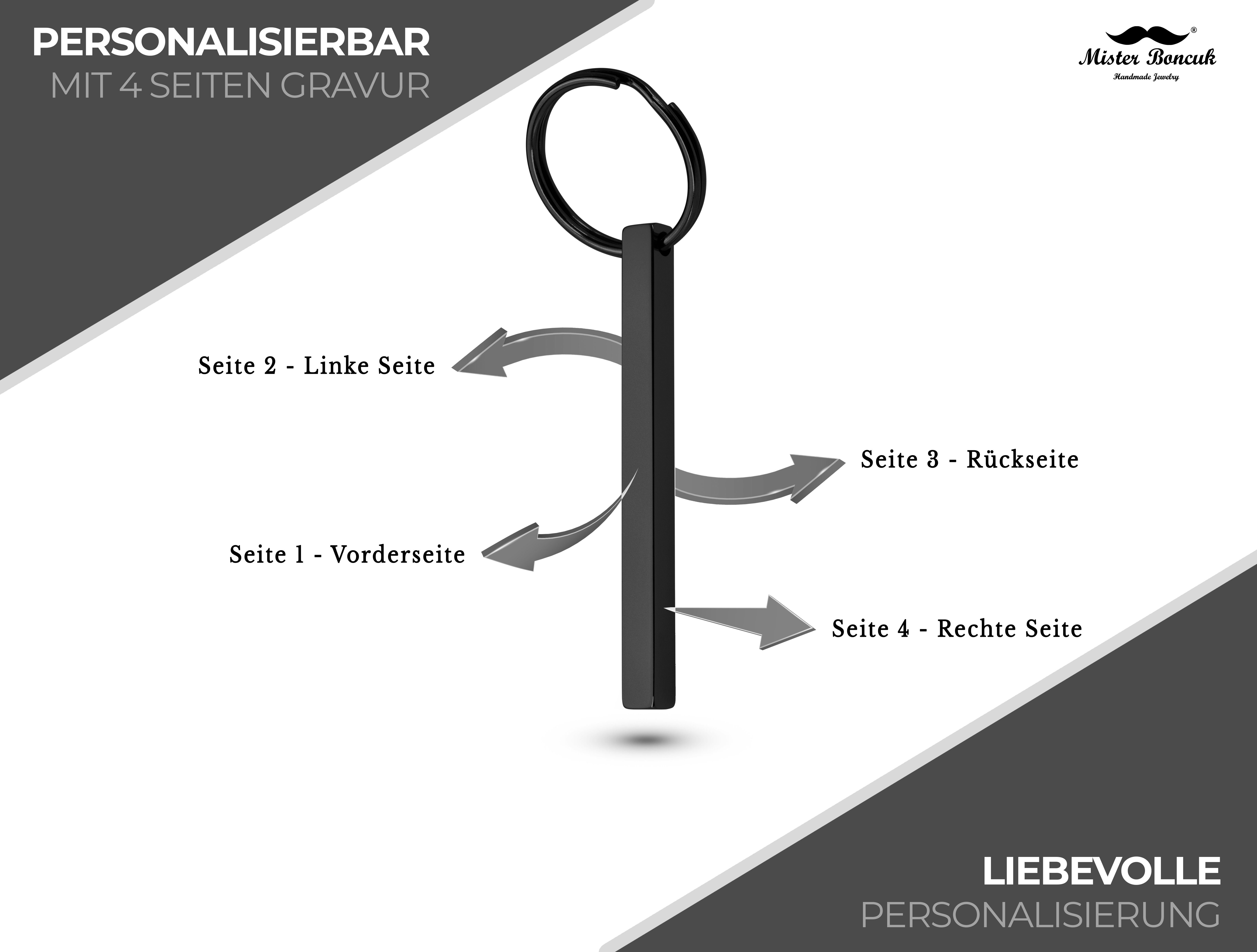 Mister Boncuk Handmade Jewelry Schlüsselanhänger Cubikey mit Gravur aus Edelstahl (Quader Schlüsselanhänger - Personalisierte Geschenke für Männer und Frauen), Gravur, Edelstahl