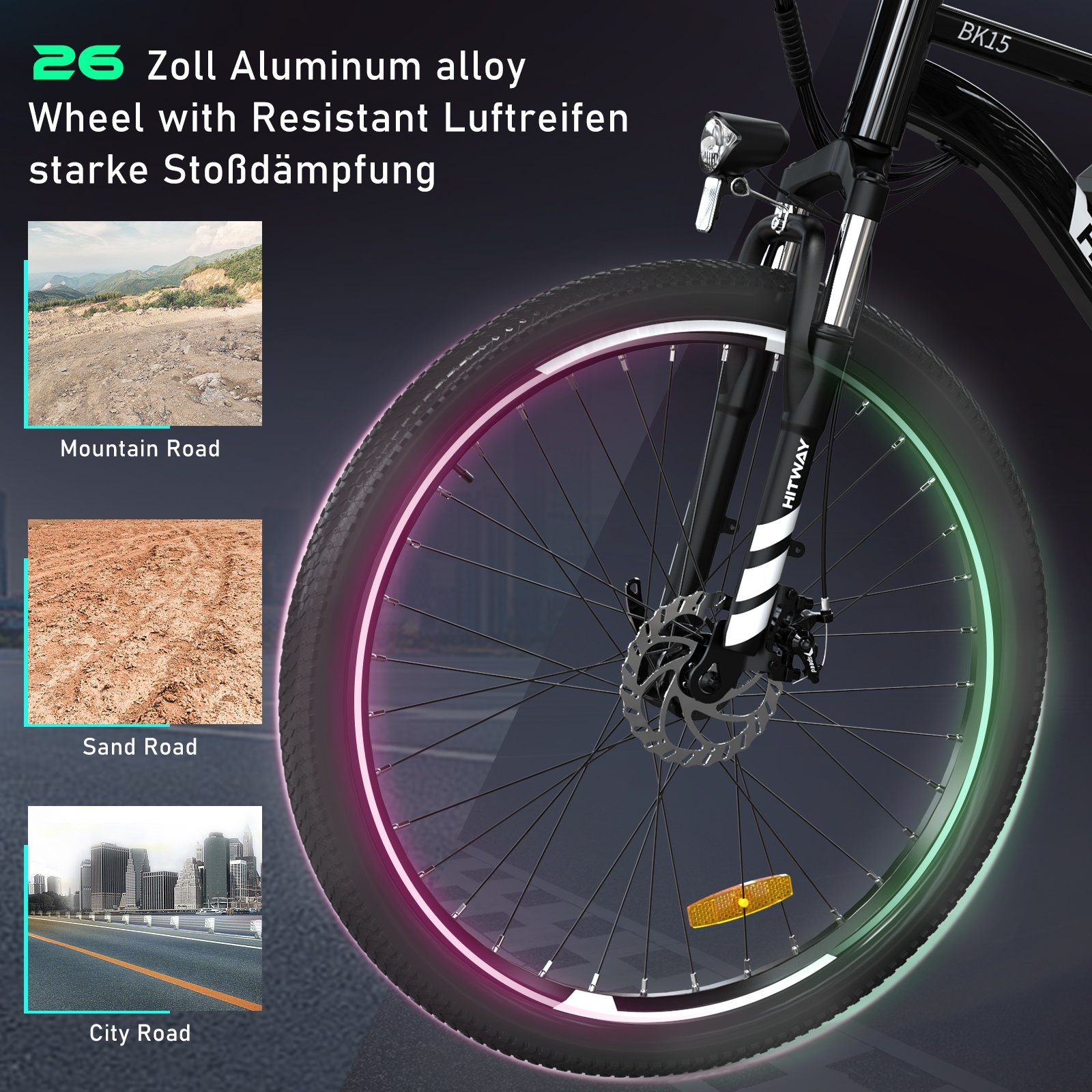 HITWAY E-Bike 26 Zoll, 36V 12 Ah Elektrofahrrad, Shimano 7 Gänge,Herren