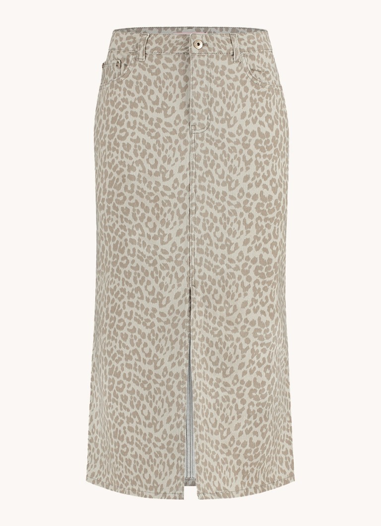 Studio Anneloes Annebella midi denim skirt with leopard print