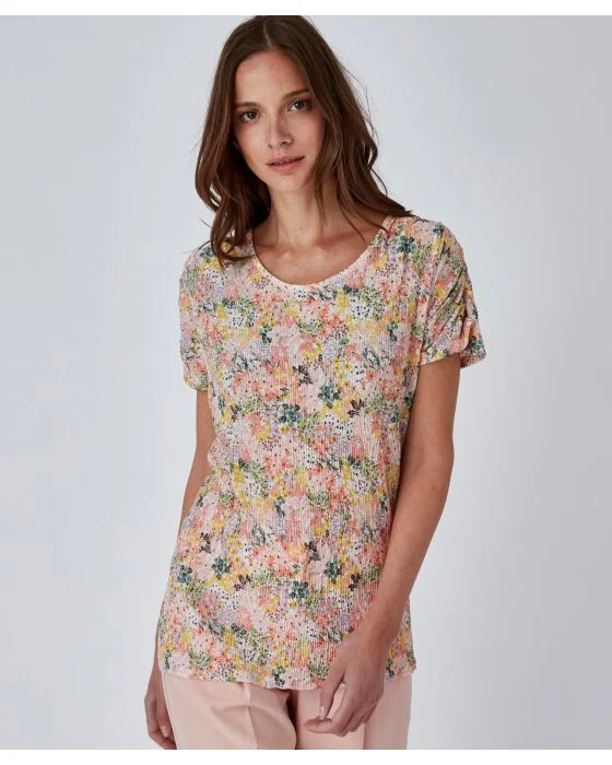 Tee-shirt résille imprimé fleurs