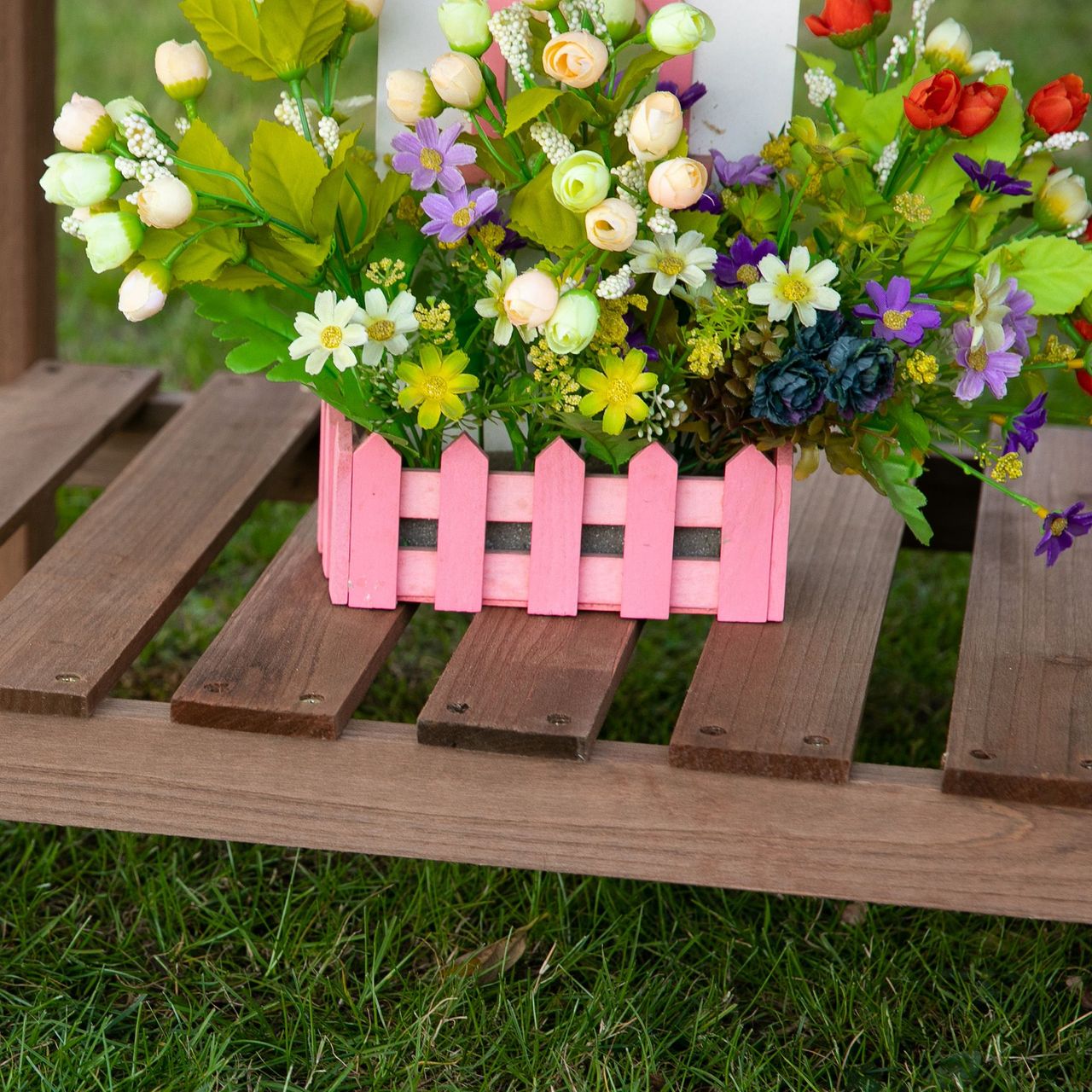 Outsunny Hochbeet Pflanzkasten mit 8 geteilten Gittern faltbare Ablage Blumenkasten Blumentopf Kräuterbeet Massivholz Braun 123 x 54 x 74 cm