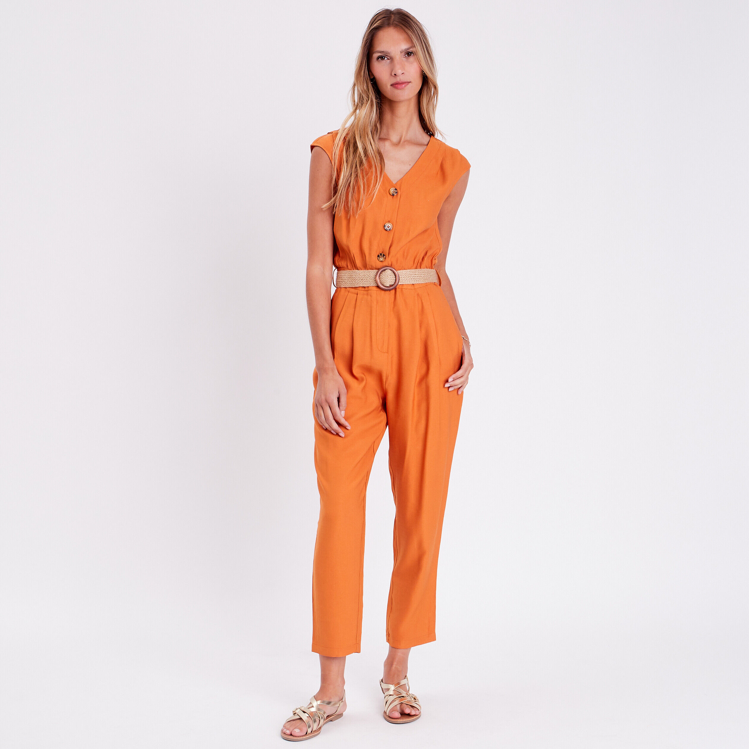 Combinaison pantalon ceinturée orange femme | Cache Cache