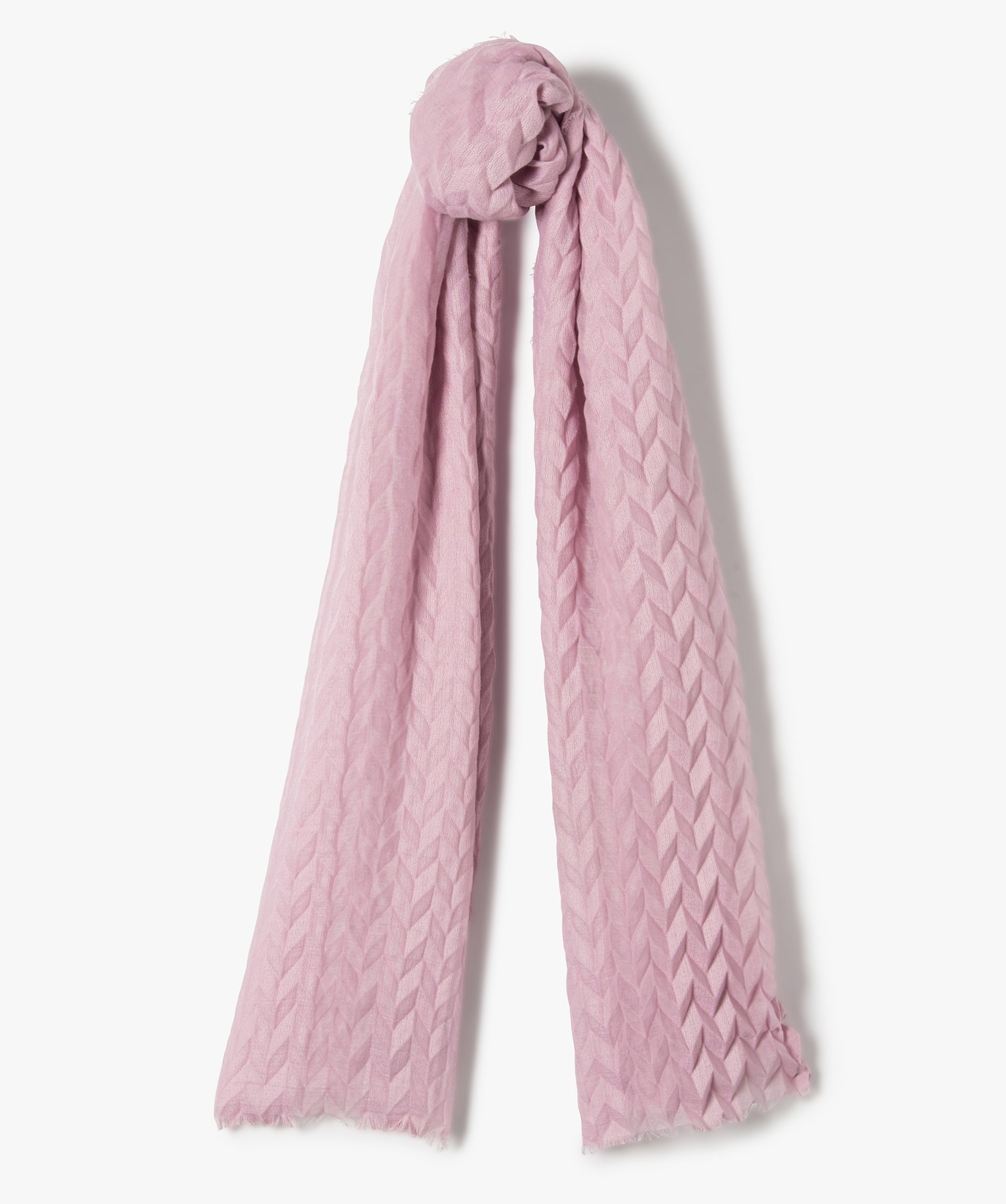 Foulard femme uni à motif gaufré rose | GEMO