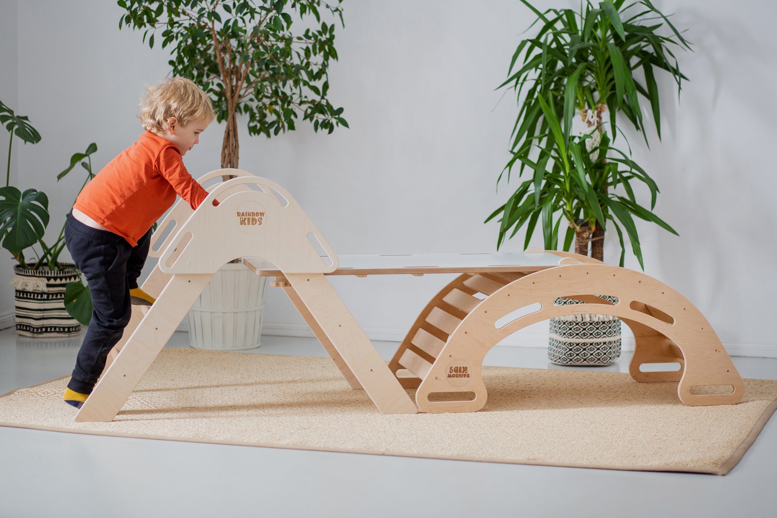 Rainbow Kids Wippe Montessori Kletterdreieck Rutsche Kletterbogen Wippe + Bogenkissen (S003 + Bogenkissen)