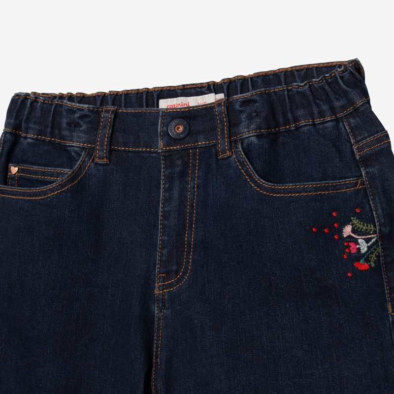 Jean fille broderies fleurs bleu Catimini
